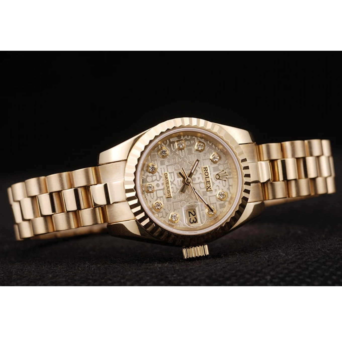 AAA replica watch Pattern Dial DateJust Gold Ribbed Rolex Gold Bezel 0627